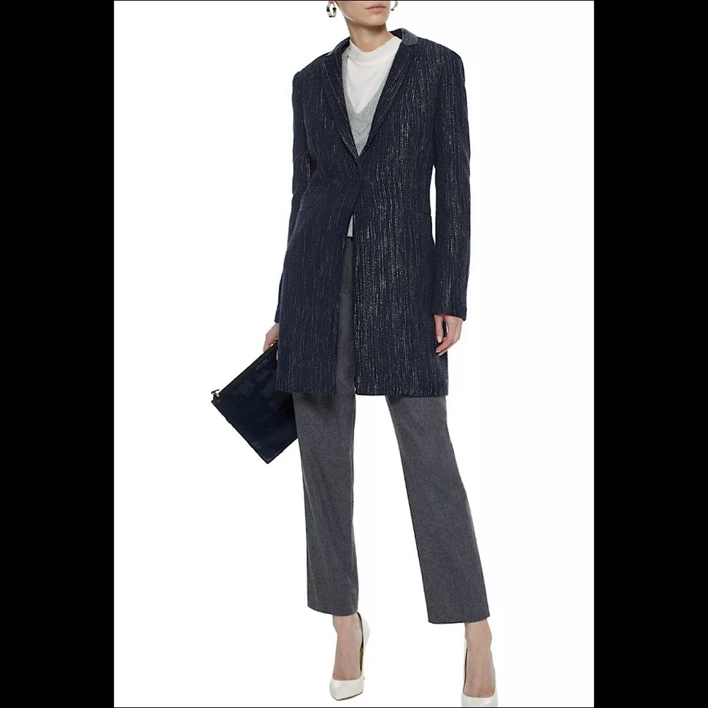 Elie Tahari Pam Iridescent Leather-Trimmed Coat